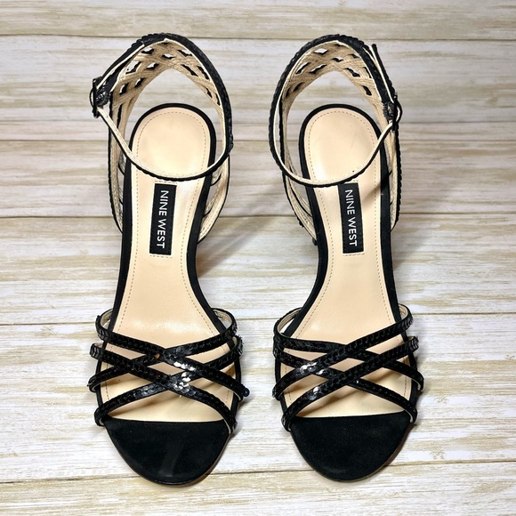 Nine West Ivonne Women Black Ankle Strap Sequins 4” Heels size 5 - Picture 3 of 8